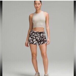 Lululemon 8 Hotty Hot HR Short 4" Lined Monarch Bloom Bone Espresso